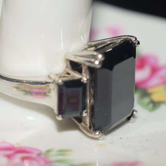 Sterling Silver Chuck Clemency Large 3 Stoned Genuine Black Spinel Ring - Picture 3 of 12